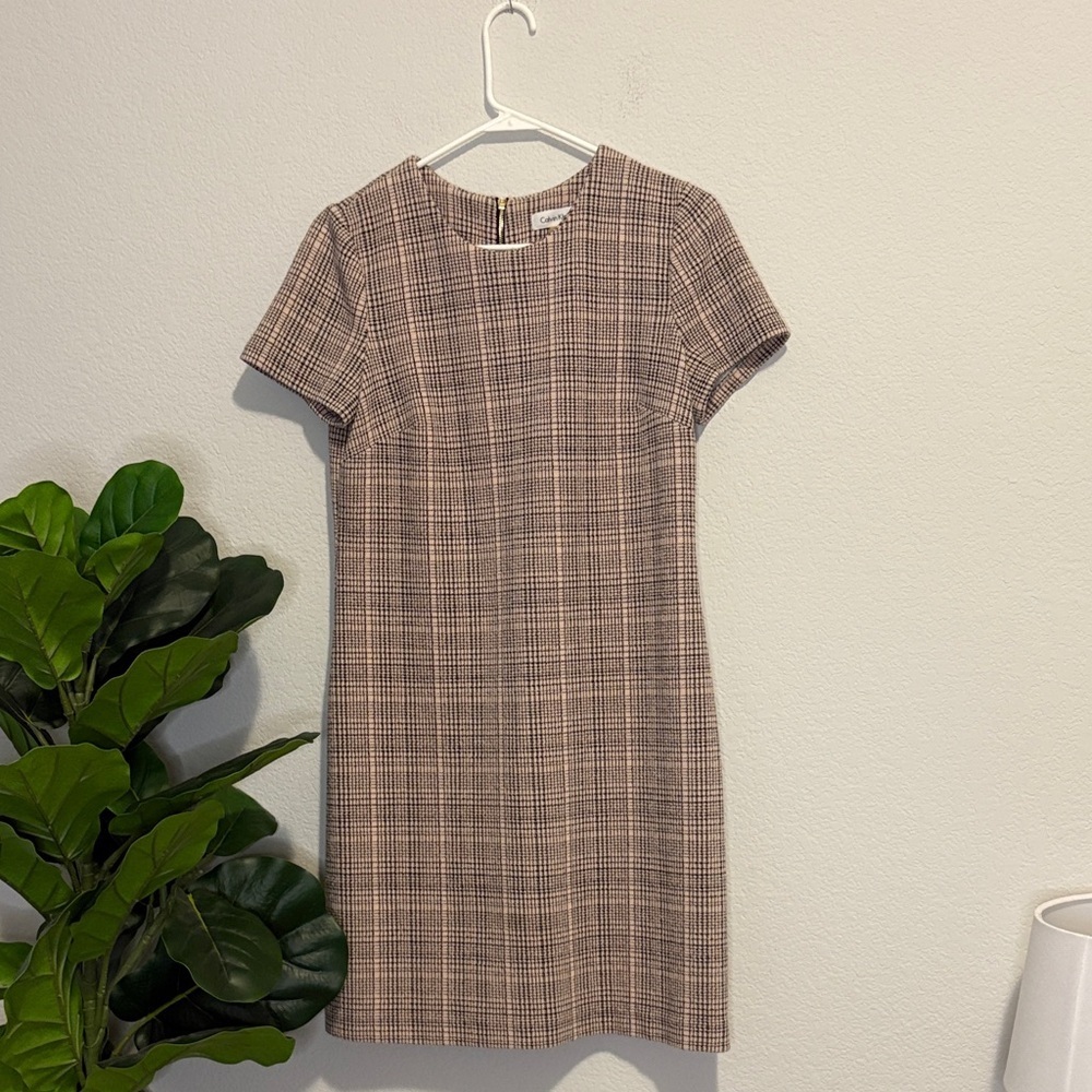 Calvin Klein Plaid Mini Dress in cream and black 8